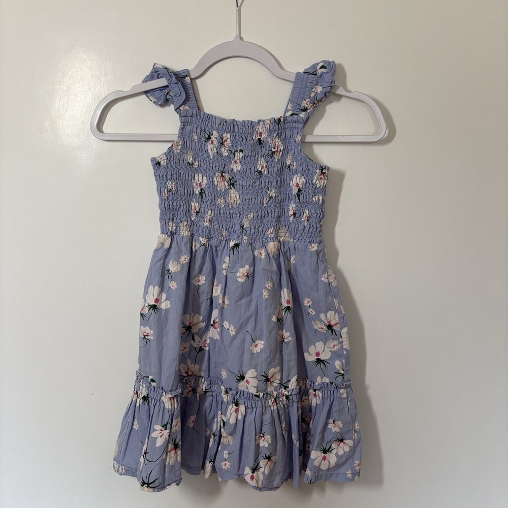 On 34th Big Girls Cotton Smocked Dress Size Small Blue Floral Whimsical Romantic